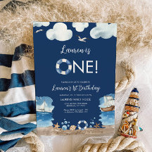 ネイビ航海のー1歳の誕生日の招待状
