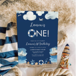 ネイビ航海のー1歳の誕生日の招待状 招待状
