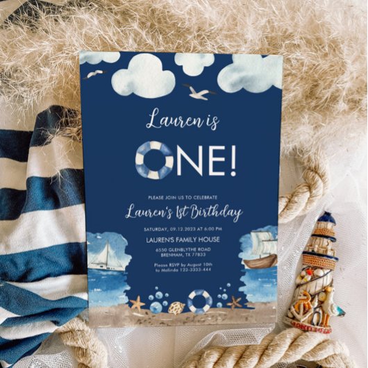 ネイビ航海のー1歳の誕生日の招待状 招待状