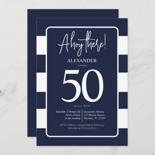 ネイビ航海のー50th誕生日パーティーへの招待 招待状 (正面/裏面)