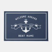ネイビ航海のー・ブルーとホワイトのいかり・ウェルカム ドアマット (正面)