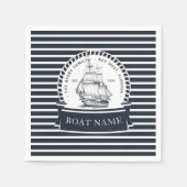 ネイビ航海のー・ブルーモダンパーソナライズされた スタンダードカクテルナプキン (正面)