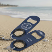 ネイビ航海のー&ホワイトいかりボート名 キーホルダー栓抜き