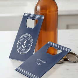 ネイビ航海のー&ホワイトいかりボート名 クレジットカード栓抜き