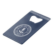 ネイビ航海のー&ホワイトいかりボート名 クレジットカード栓抜き (正面アングル)