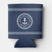 ネイビ航海のー&ホワイトいかりボート名 缶クーラー (正面)