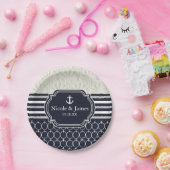 ネイビ航海のー&ホワイトエレガントビーチ結婚式 ペーパープレート (パーティー)