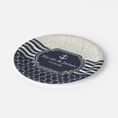 ネイビ航海のー&ホワイトエレガントビーチ結婚式 ペーパープレート (アングル)