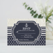 ネイビ航海のー&ホワイトエレガントビーチ結婚式 出欠カード (スタンド正面)