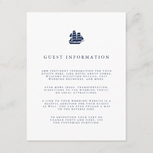 ネイビ航海のー&ホワイトシップ結婚ズゲスト詳細 エンクロージャーカード (正面)