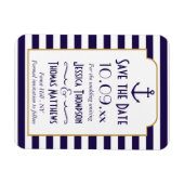 ネイビ航海のー&ホワイトストライプいかり日付の保存 マグネット (横)