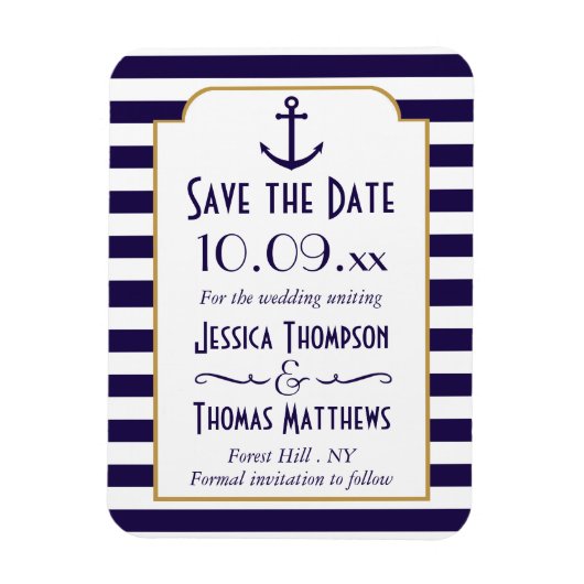 ネイビ航海のー&ホワイトストライプいかり日付の保存 マグネット (縦)