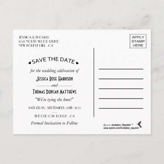 ネイビ航海のー&ホワイトストライプいかり日付の保存 案内ポストカード (裏面)