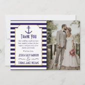 ネイビ航海のー&ホワイトストライプいかり結婚の写真 サンキューカード (正面)