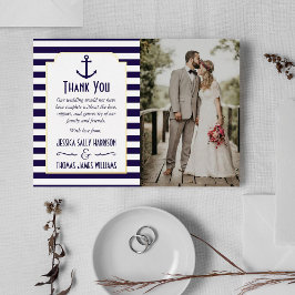 ネイビ航海のー&ホワイトストライプいかり結婚の写真 箔招待状