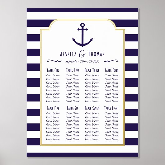 ネイビ航海のー&ホワイトストライプいかり結婚ズ実在ス 箔ポスター (正面)