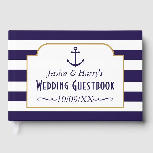 ネイビ航海のー&ホワイトストライプいかり結婚ズ ゲストブック (正面)