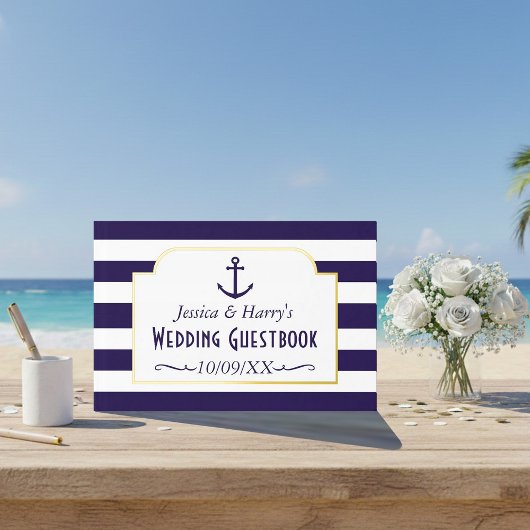 ネイビ航海のー&ホワイトストライプいかり結婚ズ ゲストブック