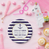 ネイビ航海のー&ホワイトストライプいかり結婚ズ ペーパープレート (パーティー)