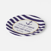 ネイビ航海のー&ホワイトストライプいかり結婚ズ ペーパープレート (アングル)