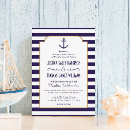 ネイビ航海のー&ホワイトストライプいかり結婚ズ 招待状