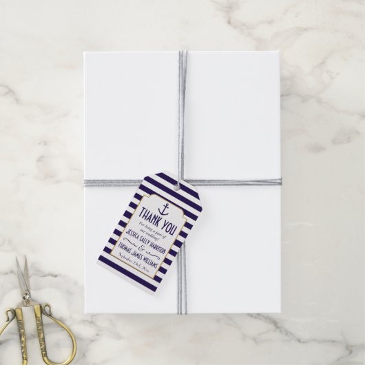 ネイビ航海のー&ホワイトストライプいかり結婚式の引き出物 ギフトタグ (より糸付き)