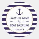 ネイビ航海のー&ホワイトストライプいかり結婚式の引き出物 ラウンドシール (正面)