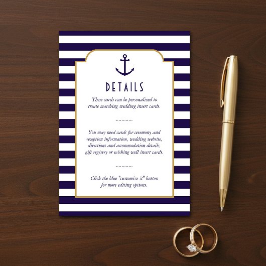 ネイビ航海のー&ホワイトストライプいかり結婚詳細 エンクロージャーカード