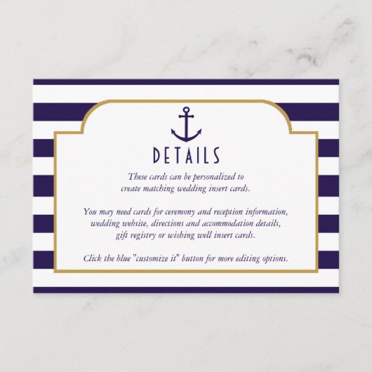 ネイビ航海のー&ホワイトストライプいかり結婚詳細 エンクロージャーカード (正面)