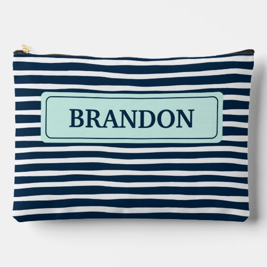 ネイビ航海のー&ホワイトストライプバチュラーパーティ賛成 アクセサリーポーチ (正面)