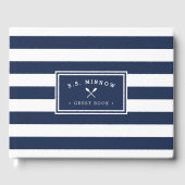 ネイビ航海のー&ホワイトストライプ |ボーパーソナライズされたト ゲストブック (正面)