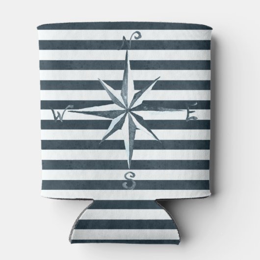 ネイビ航海のー&ホワイトバチェロレッテパーソナライズされた 缶クーラー (裏面)