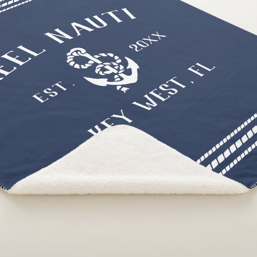 ネイビ航海のー&ホワイト素朴いかりボート名 シェルパブランケット (3/4)