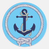 ネイビ航海のー/ライトブルーのシルエットいかりロープ ラウンドシール (正面)