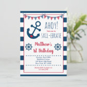 ネイビ航海のー&レッドいかりボーイ誕生日 招待状 (スタンド正面)