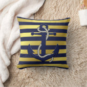 ネイビ航海のー/金ゴールドいかり/ホイール/ネイビーブルーストライプ クッション (ブランケット)