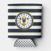 ネイビ航海のー&金ゴールドのいかり 缶クーラー (正面)