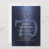ネイビ航海のー&金ゴールドオールドいかり70誕生日 招待状 (正面)