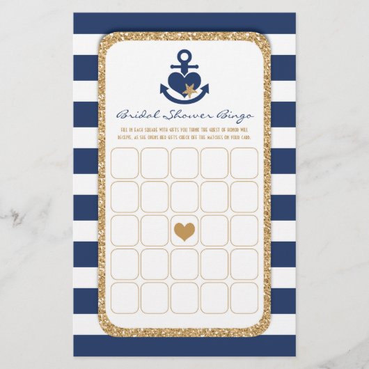 ネイビ航海のー&金ゴールドブライダルシャワービンゴフライヤー チラシ (正面)