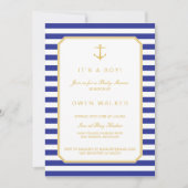 ネイビ航海のー&金ゴールドベビーシャワー招待状 招待状 (正面)