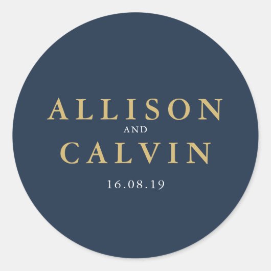 ネイビ航海のー&金ゴールド結婚ステッカー ラウンドシール (正面)