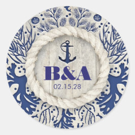ネイビ航海の素朴ビーチ流木結婚の ラウンドシール