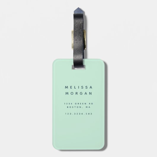 ネイビ芸術的ーストライプブルーとターコイズモノグラム ラゲッジタグ (裏面縦)