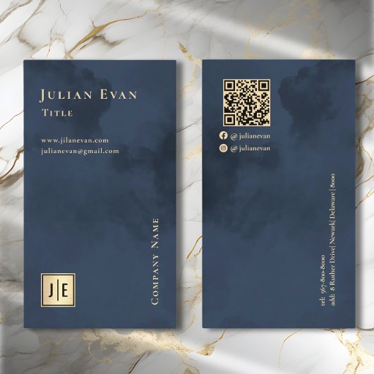 ネイビ芸術的ーブルー金ゴールドルクスモノグラム 名刺