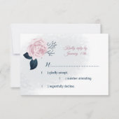 ネイビ葉ー・ピンクの花 出欠カード (正面)