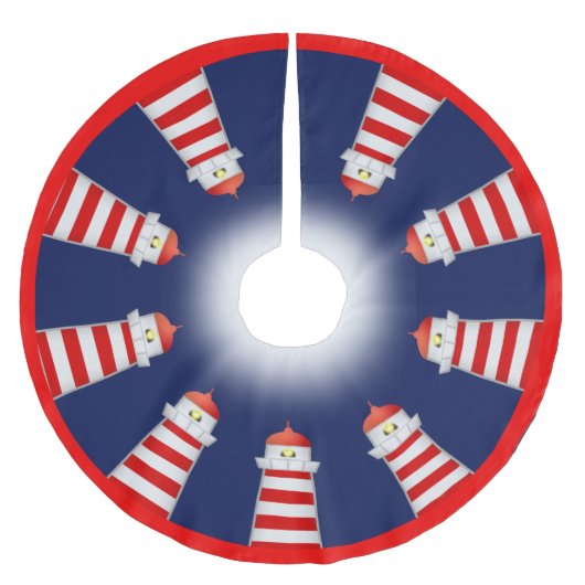 ネイビ赤と白ーブルーの灯台 ブラッシュドポリエステルツリースカート (正面)