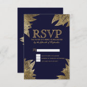 ネイビ離れー・ブルーRSVPカードの金ゴールド 出欠カード (正面/裏面)