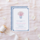 ネイビ頭が切れるーブルー&ピンクジンジャージャー婚約パーティ 招待状