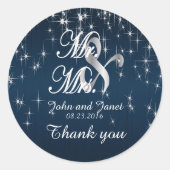 ネイビ魅力的ー結婚ブルーの星が輝く ラウンドシール (正面)