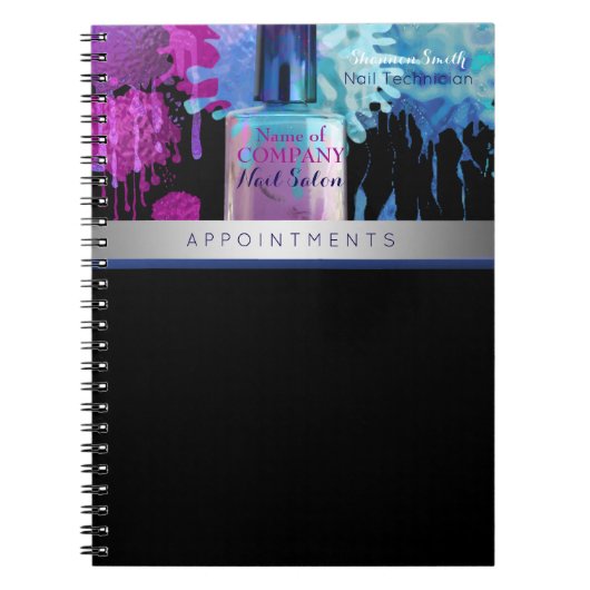 ネイリストのカラフルな(ばちゃばちゃ)跳ねるのデザイン ノートブック (正面)